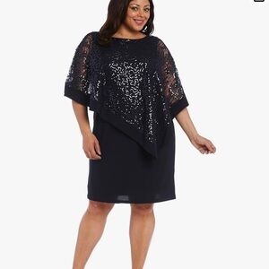 R&M Richards Draped Sequin Lace Poncho Dress 16W Plum Morher of Bride